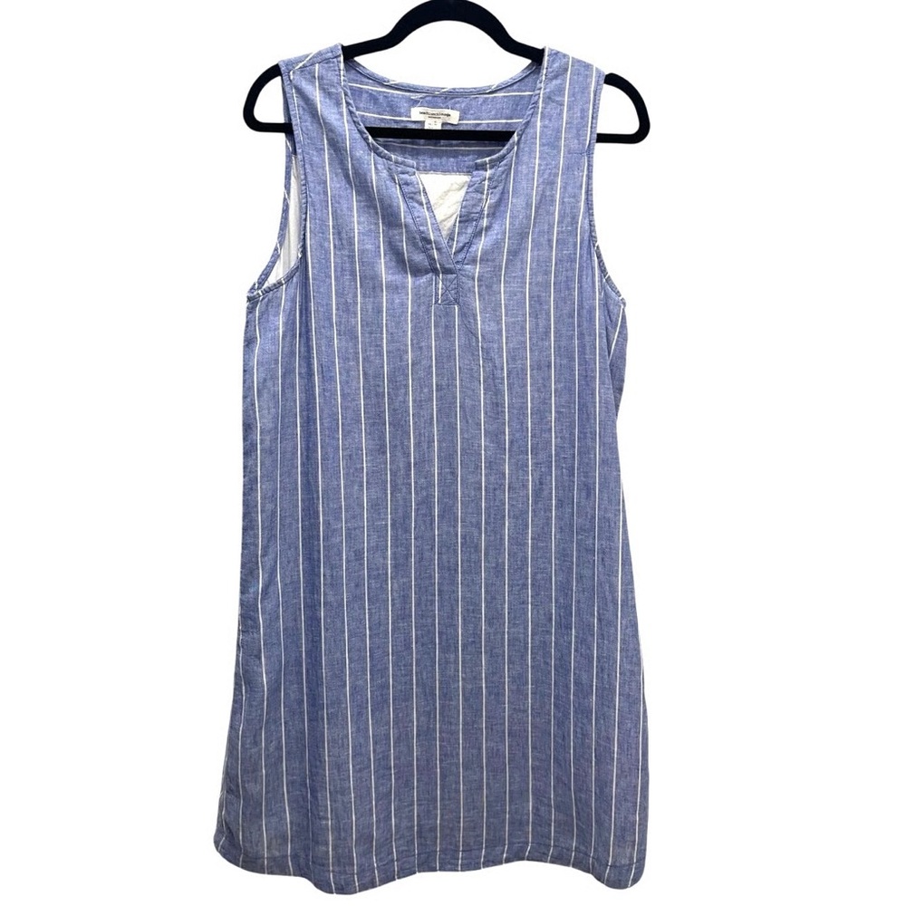 BeachLunchLounge Blue Linen Lined Beach Sleeveless Tunic Dress Size:LG